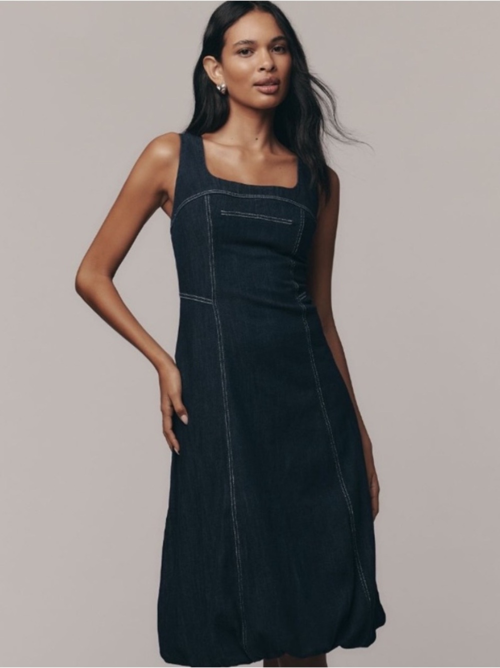 NWT Anthropologie Pilcro Square-Neck Denim A-Line Midi Dress
